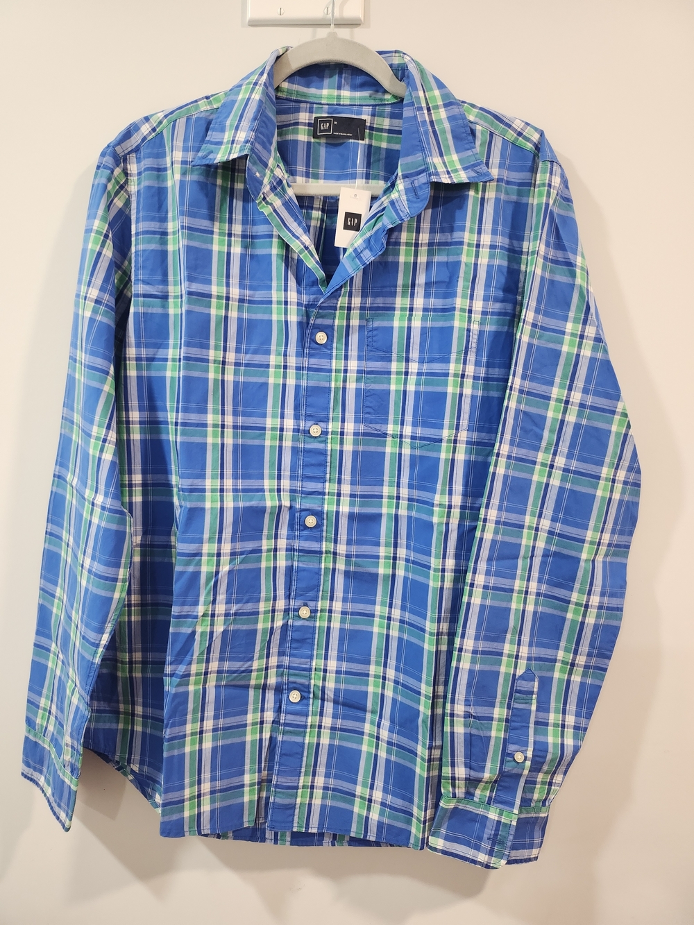 GAP Blue & Green Plaid Long-Sleeve Shirt - Men's